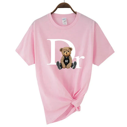 Luxury Bear Print Women’s Tee – Cute Cartoon Graphic T-shirt